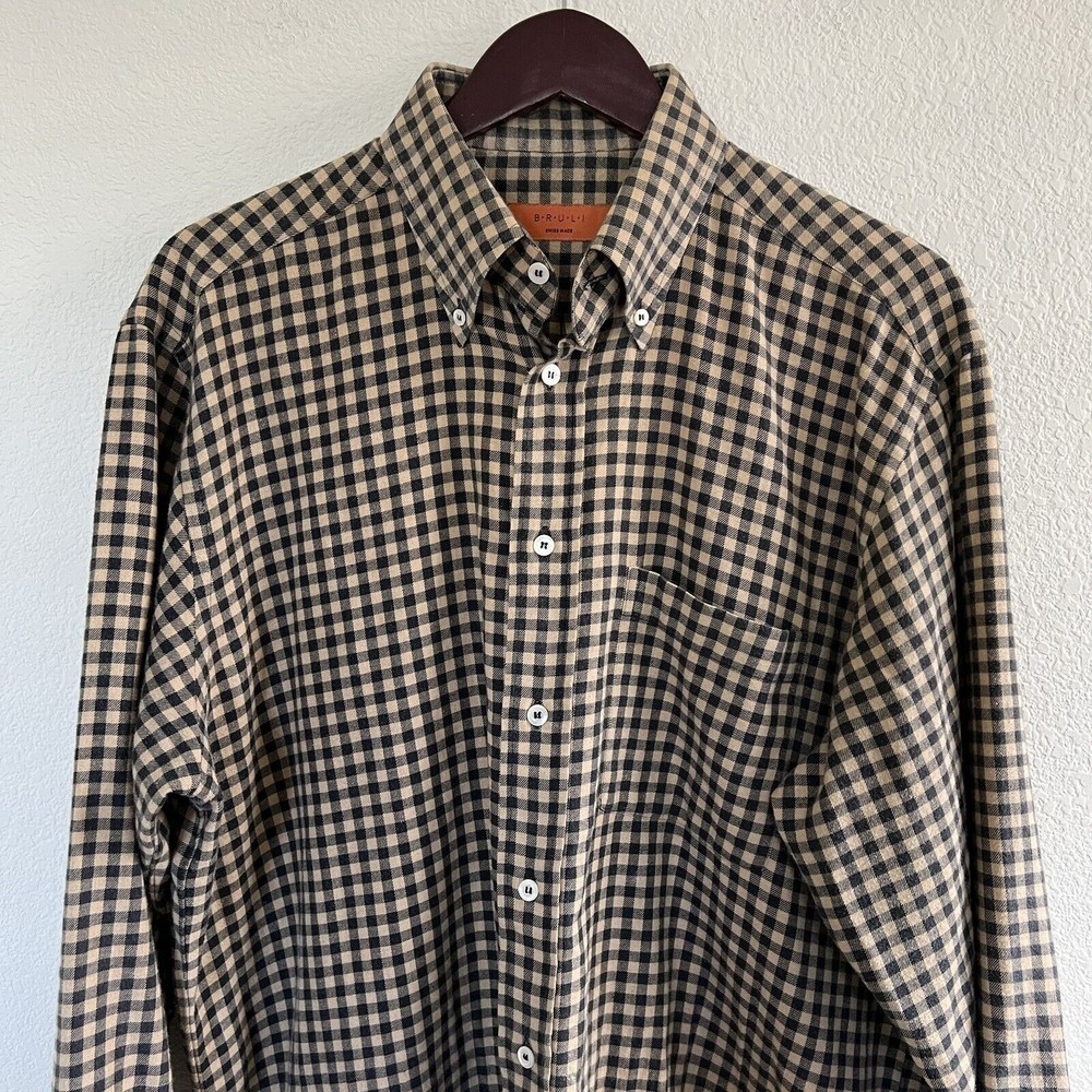 Bruli Swiss Made Flannel Button Down Shirt Size L Checked